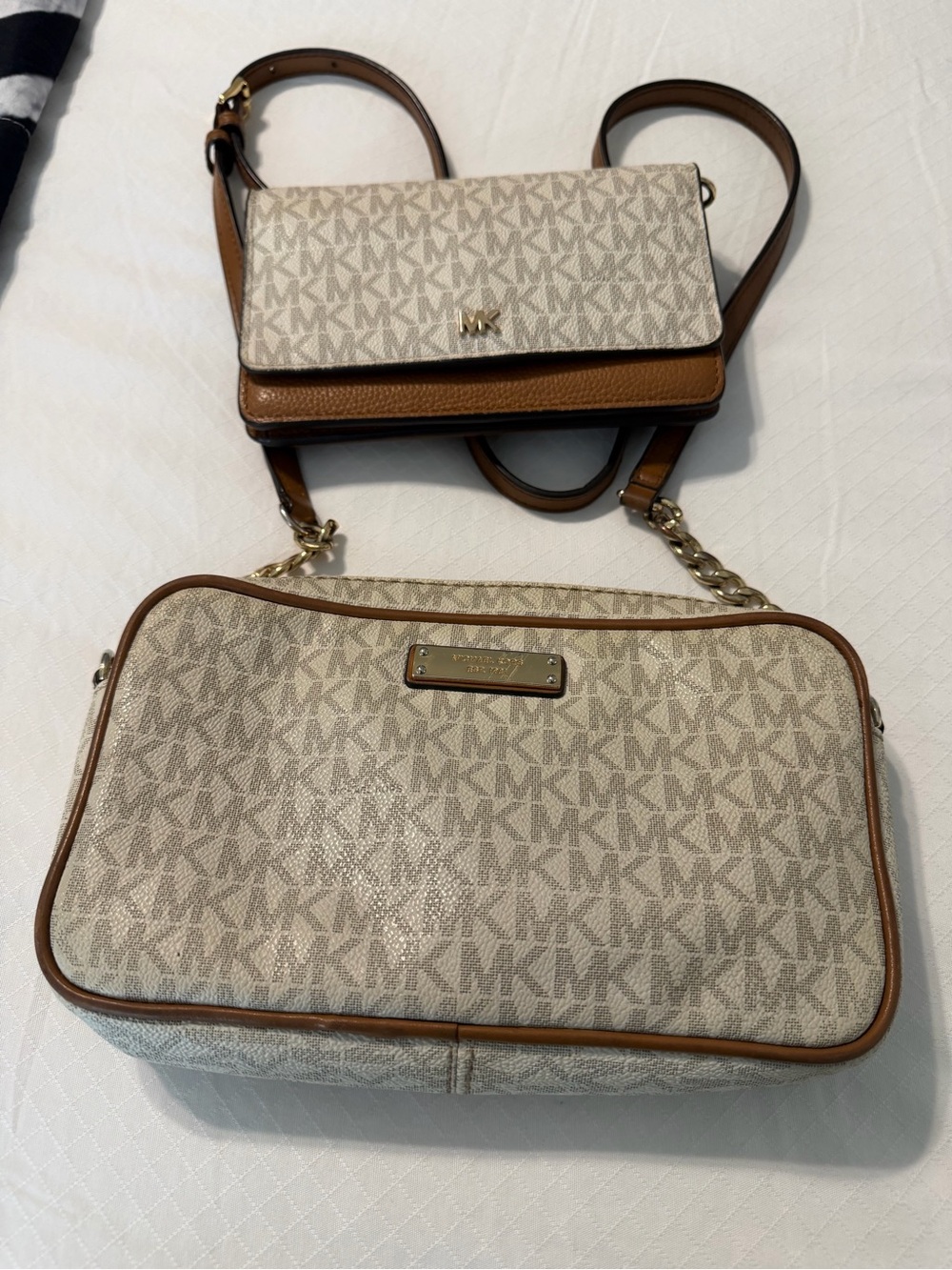 Michael Kors Cream and Brown MK Signature Crossbody Duo